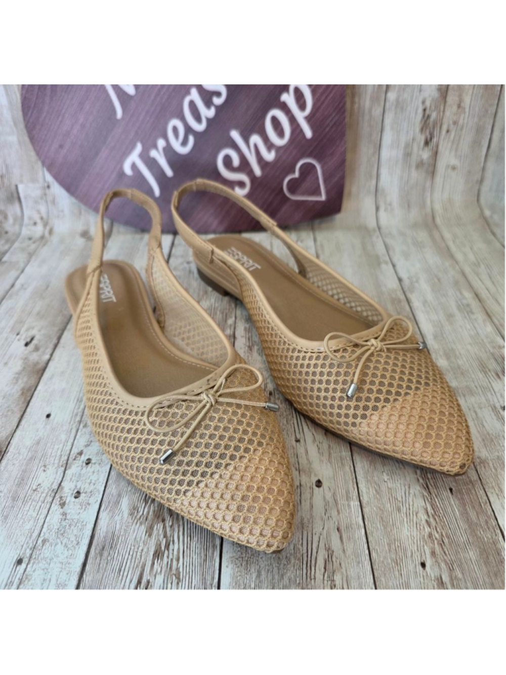 Esprit Beige Mesh Pointed Toe Slingback Flats Size 7.5 NWOT